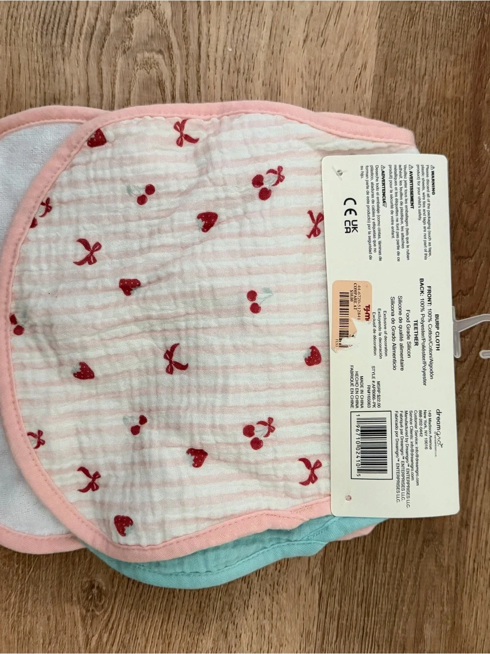 Burp Cloths with Strawberry Teether
